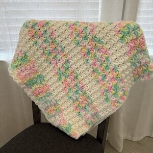 Vintage Handmade Crocheted Baby Blanket, Pastel Colors, 25.5x45